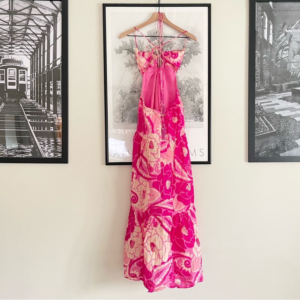Farm Rio Tropical Groove Pink Maxi Dress Large Cutout Halter NWT - Picture 11 of 16
